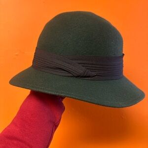Elegant Dark Green Hat with Black Band (rare Vintage)